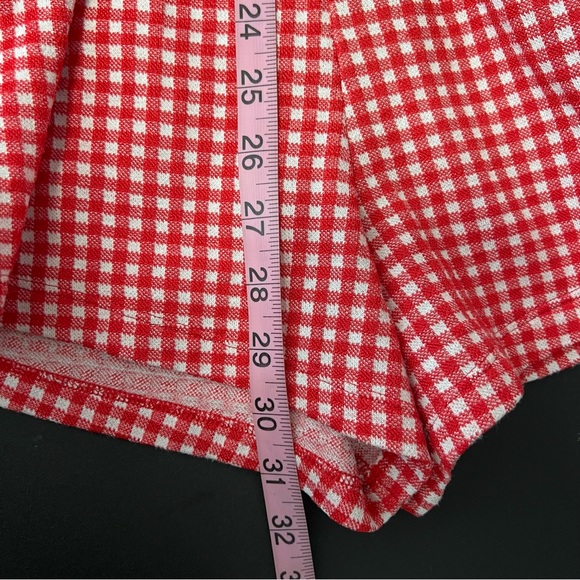 Zara Women Red White Medium Waist Tie Gingham Romper Shorts Playsuit V Neck Red - Picture 6 of 9
